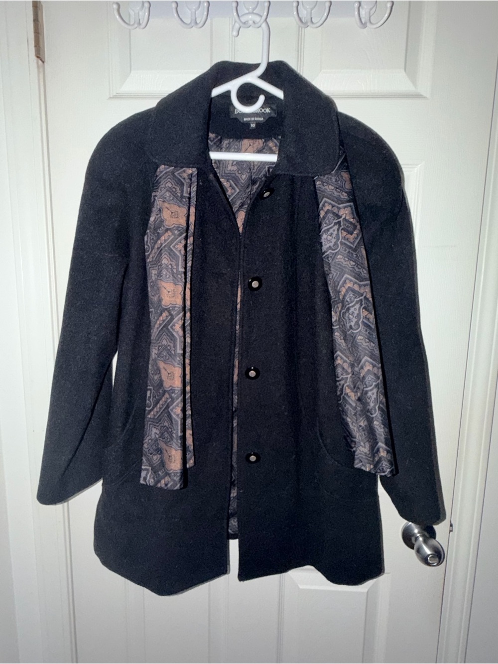 Women's Black Wool-Blend Peacoat with Paisley Lining